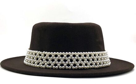 Vrouwen Parel Wolvilt Hoeden Witte Brede Rand Fedora Voor Bruiloft Kerk Hoeden Pork Pie Fedora Hoed Floppy derby Triby Hoeden coffe