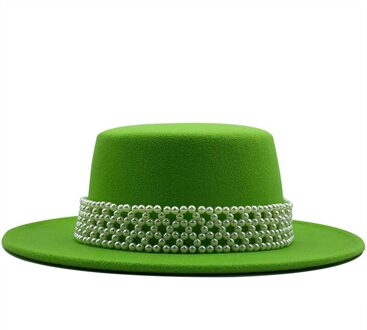 Vrouwen Parel Wolvilt Hoeden Witte Brede Rand Fedora Voor Bruiloft Kerk Hoeden Pork Pie Fedora Hoed Floppy derby Triby Hoeden groen