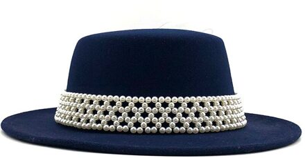 Vrouwen Parel Wolvilt Hoeden Witte Brede Rand Fedora Voor Bruiloft Kerk Hoeden Pork Pie Fedora Hoed Floppy derby Triby Hoeden marine