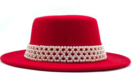 Vrouwen Parel Wolvilt Hoeden Witte Brede Rand Fedora Voor Bruiloft Kerk Hoeden Pork Pie Fedora Hoed Floppy derby Triby Hoeden rood