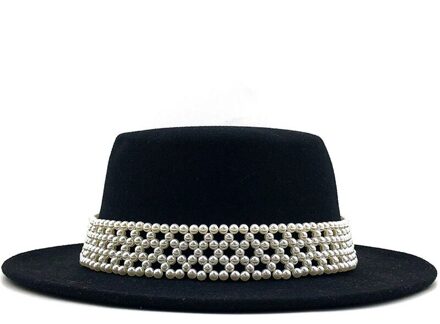 Vrouwen Parel Wolvilt Hoeden Witte Brede Rand Fedora Voor Bruiloft Kerk Hoeden Pork Pie Fedora Hoed Floppy derby Triby Hoeden zwart