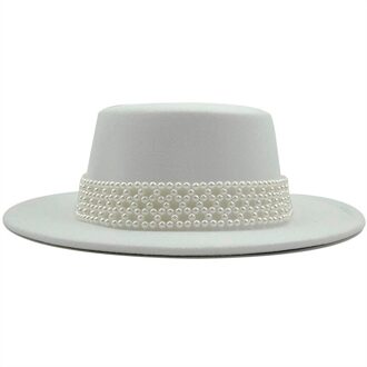 Vrouwen Parel Wolvilt Hoeden Witte Brede Rand Fedora Voor Bruiloft Kerk Hoeden Pork Pie Fedora Hoed Floppy derby Triby Hoeden