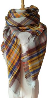 Vrouwen Plaid Gedrukt Sjaal Vrouwen Wrap Shawl Vrouwen Oversized Sjaal Wraps Gebreide Deken Hals Gestreepte Foulard Dames Driehoek Herfst Grijs