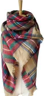 Vrouwen Plaid Gedrukt Sjaal Vrouwen Wrap Shawl Vrouwen Oversized Sjaal Wraps Gebreide Deken Hals Gestreepte Foulard Dames Driehoek Herfst kameel