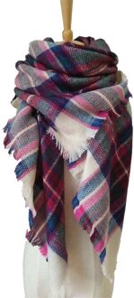 Vrouwen Plaid Gedrukt Sjaal Vrouwen Wrap Shawl Vrouwen Oversized Sjaal Wraps Gebreide Deken Hals Gestreepte Foulard Dames Driehoek Herfst Roze