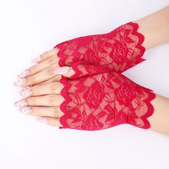 Vrouwen Pols Lengte Kant Half Vinger Handschoenen Outdoor Rijden Uv Beschermen Korte Handschoenen ALS88 Rood