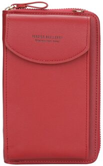 Vrouwen Portemonnee Beroemde Mobiele Telefoon Tassen Grote Kaarthouders Handtas Purse Clutch Messenger Schouder Lange Bandjes Rood