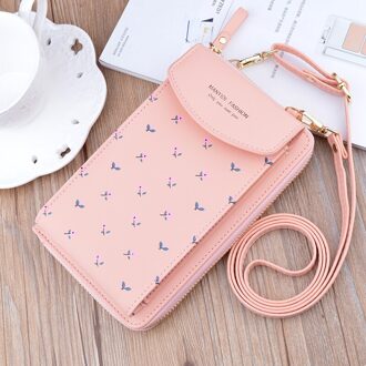 Vrouwen Portemonnee Bloem Print Lederen Schouderbanden Schoudertas Mobiele Telefoon Grote Kaarthouders Portemonnee Handtas Zakken Meisjes roze