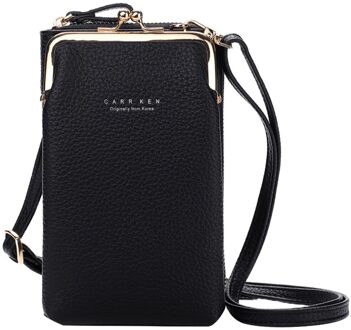 Vrouwen Portemonnee Grote Capaciteit Mobiele Telefoon Tas Card Slot Verstelbare Schouderriem Tas Voor Lady Vrouwelijke Lederen Ketting Сумка # t2G zwart