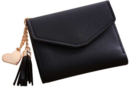 Vrouwen Portemonnee Leuke Student Kwastje Hanger Trend Kleine Mode Pu Portemonnee Portemonnee Vrouwen Dames Kaart Tas Voor vrouwen zwart