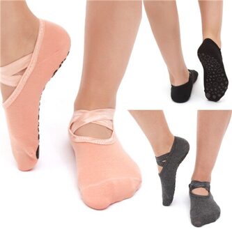 Vrouwen Professionele Anti Slip Bandage Sport Yoga Sokken Dames Ventilatie Pilates Ballet Sokken Dans Sok Slippers BlackGreySkin 3