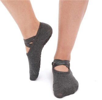 Vrouwen Professionele Anti Slip Bandage Sport Yoga Sokken Dames Ventilatie Pilates Ballet Sokken Dans Sok Slippers donker grijs 1
