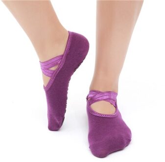 Vrouwen Professionele Anti Slip Bandage Sport Yoga Sokken Dames Ventilatie Pilates Ballet Sokken Dans Sok Slippers donker paars 1