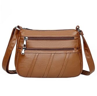 Vrouwen Pu Lederen Messenger Bag Moeder Solid Handtas Crossbody Multi-Pocket Purse Jeugd Dames Eenvoudige Veelzijdige Tas Bruin