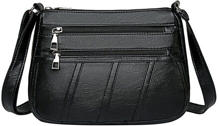 Vrouwen Pu Lederen Messenger Bag Moeder Solid Handtas Crossbody Multi-Pocket Purse Jeugd Dames Eenvoudige Veelzijdige Tas zwart