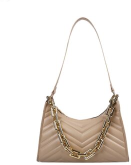 Vrouwen Pure Kleur Pu Onderarm Zak Mode Dames Dikke Ketting Kleine Hobos Handtassen Borduurgaren Schouder Pouch khaki
