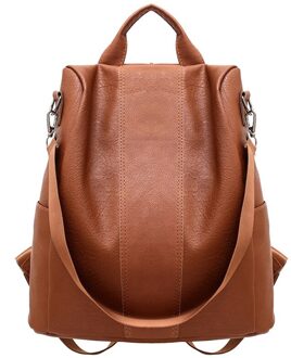 Vrouwen Retro Lederen Rugzak College Preppy Schooltas Voor Student Laptop Meisjes Dames Daily Rugzakken Vrouw chocola kleur