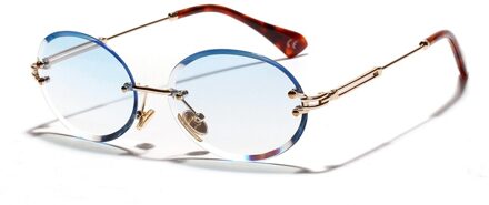 Vrouwen Retro Randloze Ovale Zonnebril Clear Lens Zonnebril Dames Mode UV400 Ronde Zonnebril Schaduw Brillen 001