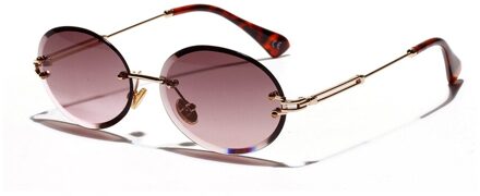 Vrouwen Retro Randloze Ovale Zonnebril Clear Lens Zonnebril Dames Mode UV400 Ronde Zonnebril Schaduw Brillen 002