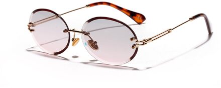 Vrouwen Retro Randloze Ovale Zonnebril Clear Lens Zonnebril Dames Mode UV400 Ronde Zonnebril Schaduw Brillen 003