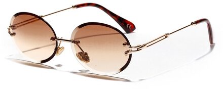 Vrouwen Retro Randloze Ovale Zonnebril Clear Lens Zonnebril Dames Mode UV400 Ronde Zonnebril Schaduw Brillen 004