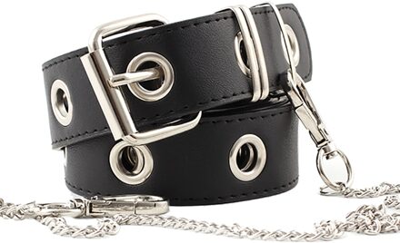 Vrouwen Riem Hollow Punk Riem Broek Riem Keten Jeans Riem Met Ketting Pu Lederen Jeans Riem Gesp Riem accessoires