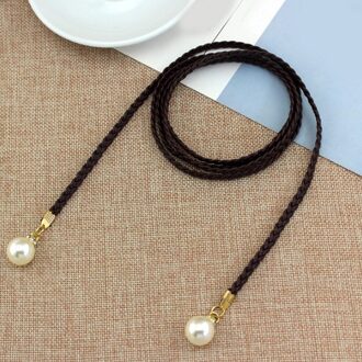 Vrouwen Riem Stijl Candy Kleur Taille Ketting Hennep Touw Gevlochten Grote Parel Jurk Riem Hand Made Riemen Wit Zwart rood koffie