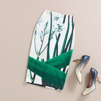 vrouwen Rok Elegante Stijl Vintage bamboe Print Lange Schede Potlood Rokken Retro Open Slit Slim Bodycon N38 / XL