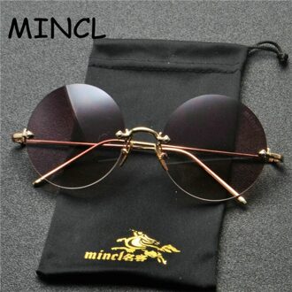 Vrouwen Ronde Zonnebril Randloze Polijsten Grote Vrouwelijke Shades Transparant Clear Tint Roze Bril Dames FML brwon