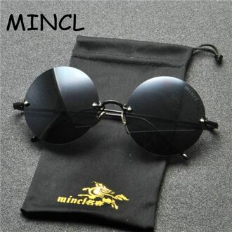 Vrouwen Ronde Zonnebril Randloze Polijsten Grote Vrouwelijke Shades Transparant Clear Tint Roze Bril Dames FML zwart