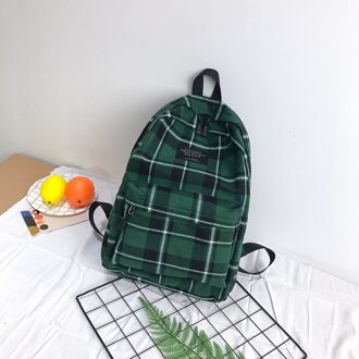 Vrouwen Rugzak Schooltassen Vrouwelijke Student Preppy Stijl Tas Geel Plaid Canvas Femme Mochila Reistas groen