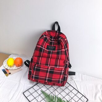 Vrouwen Rugzak Schooltassen Vrouwelijke Student Preppy Stijl Tas Geel Plaid Canvas Femme Mochila Reistas Rood