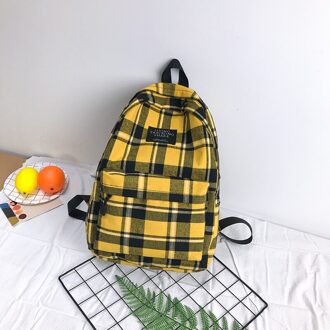 Vrouwen Rugzak Schooltassen Vrouwelijke Student Preppy Stijl Tas Geel Plaid Canvas Femme Mochila Reistas