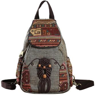 Vrouwen Rugzak Vrouwelijke Vintage Handgemaakte Rugzakken Voor Meisjes Mini Rugzak Nationale Stijl Geometrische Gedrukt Canvas Bagpack