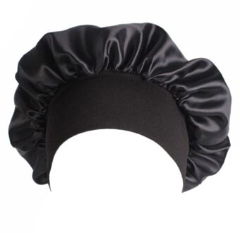 Vrouwen Satijn Slaap Cap Volledige Dekking Zachte Nacht Slaap Hoed Cap Chemotherapie Cap zwart