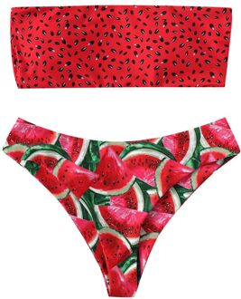 Vrouwen Sexy Zomer Zwemmen Pak Print Tube Up Twee Stukken Bikini Push-Up Badpak Hoge Taille Off Shoulder Badmode beachwear
