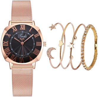 Vrouwen Shining Casual Quartz Rvs Newv Band Armband Horloge Set F