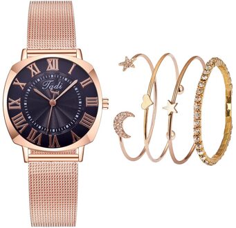 Vrouwen Shining Casual Quartz Rvs Newv Band Armband Horloge Set