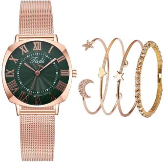 Vrouwen Shining Casual Quartz Rvs Newv Band Armband Horloge Set