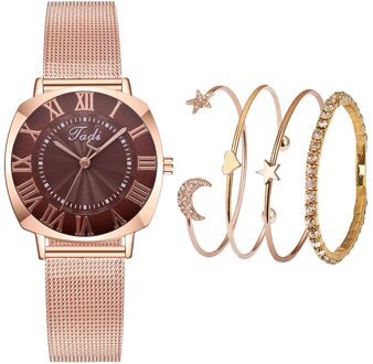 Vrouwen Shining Casual Quartz Rvs Newv Band Armband Horloge Set