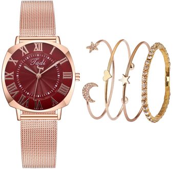 Vrouwen Shining Casual Quartz Rvs Newv Band Armband Horloge Set