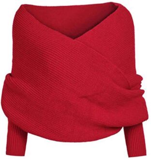 Vrouwen Sjaal Winter Mode Gebreide Lange Mouw Wrap Shawl Solid Casual Lady Gebreide Sjaals Winter Warm Houden rood