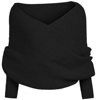 Vrouwen Sjaal Winter Mode Gebreide Lange Mouw Wrap Shawl Solid Casual Lady Gebreide Sjaals Winter Warm Houden zwart