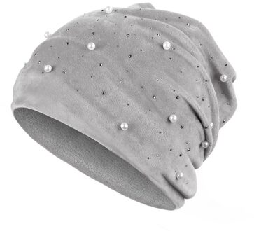 Vrouwen Skullies Mutsen Parel Strass Fluwelen Slouchy Beanie Hoed Voor Vrouwen Winter Dikke Velours Balaclava Bonnet Hoed 2