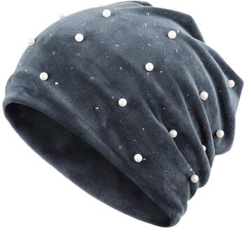 Vrouwen Skullies Mutsen Parel Strass Fluwelen Slouchy Beanie Hoed Voor Vrouwen Winter Dikke Velours Balaclava Bonnet Hoed 3
