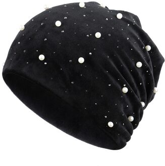 Vrouwen Skullies Mutsen Parel Strass Fluwelen Slouchy Beanie Hoed Voor Vrouwen Winter Dikke Velours Balaclava Bonnet Hoed 4