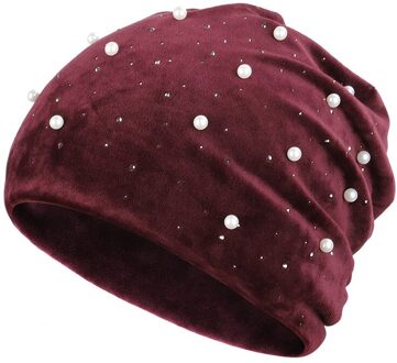 Vrouwen Skullies Mutsen Parel Strass Fluwelen Slouchy Beanie Hoed Voor Vrouwen Winter Dikke Velours Balaclava Bonnet Hoed 5