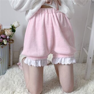 Vrouwen Slaap Bodem Lente Zomer Kwaii Kant Elastische Taille Losse Homewear Japanse Meisjes Leuke Flanellen Pyjama Shorts Nachtkleding Roze / Xl