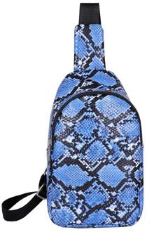 Vrouwen Snake Patroon Keten Schoudertas Heuptas Fanny Riem Packs Phone Pouch Lederen Taille Borst Pakken Toevallige Schoudertas Crossbody Tas Blauw