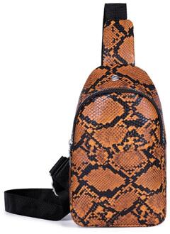 Vrouwen Snake Patroon Keten Schoudertas Heuptas Fanny Riem Packs Phone Pouch Lederen Taille Borst Pakken Toevallige Schoudertas Crossbody Tas donker bruin